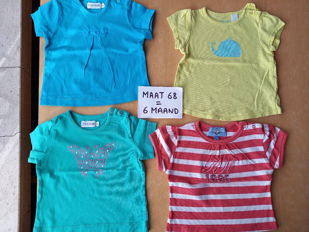 Nieuwstaat pakket t-shirts maat 68 meisje, Kinderen en Baby's, Meisje, Ophalen of Verzenden, Zo goed als nieuw, Petit filou