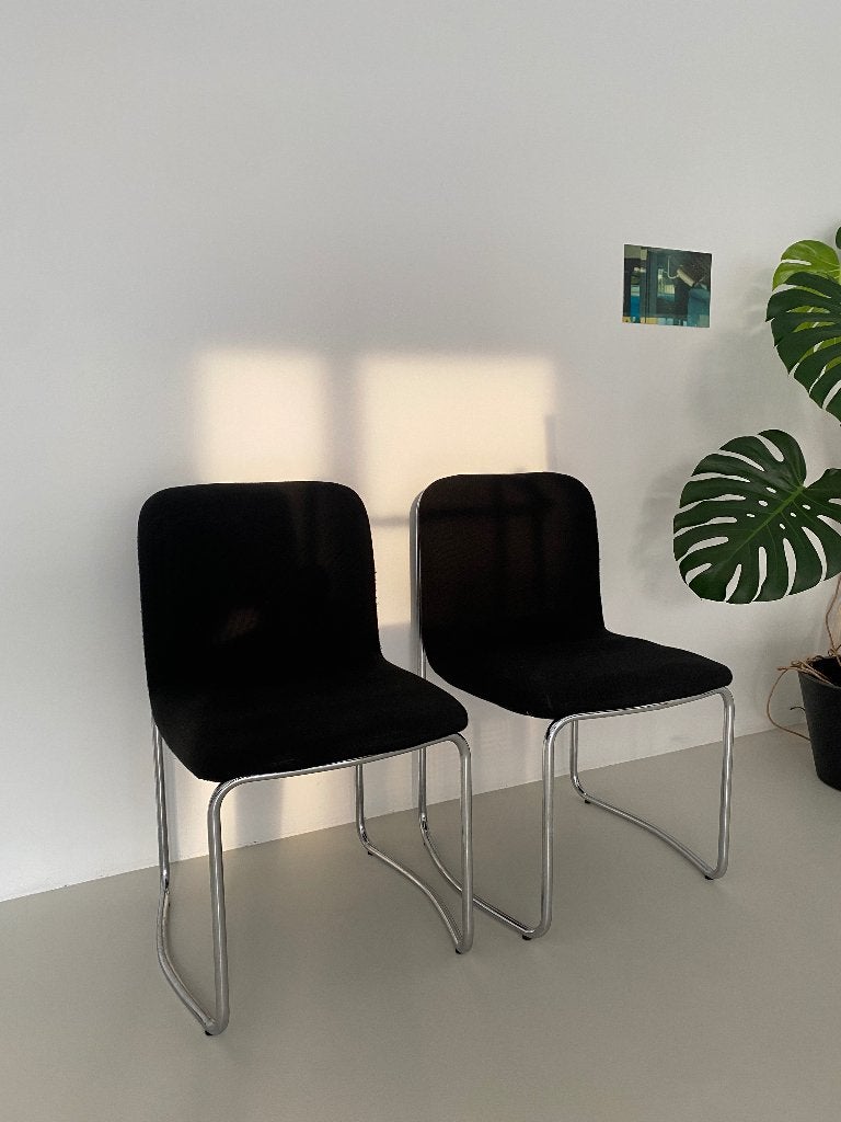 Set van 6 vintage chromen stoelen – jaren 70/80, Ophalen, Gebruikt, Zwart, Kunststof