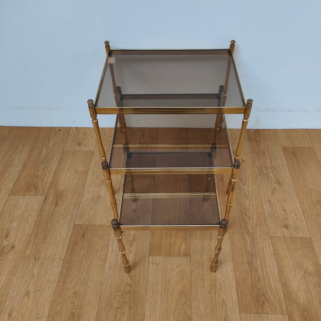 Vintage faux-bamboe nesting tafeltjes, bijzettafeltjes, Huis en Inrichting, Ophalen of Verzenden, Gebruikt, Overige materialen