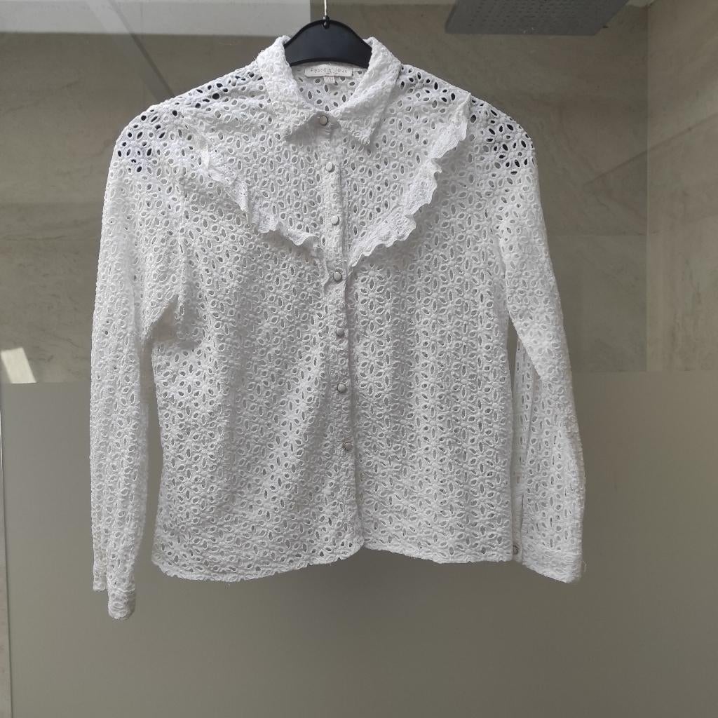 Chemisier blanc avec broderie anglaise S, Neuf, Enlèvement ou Envoi, Taille 36 (S), Boutique indépendante