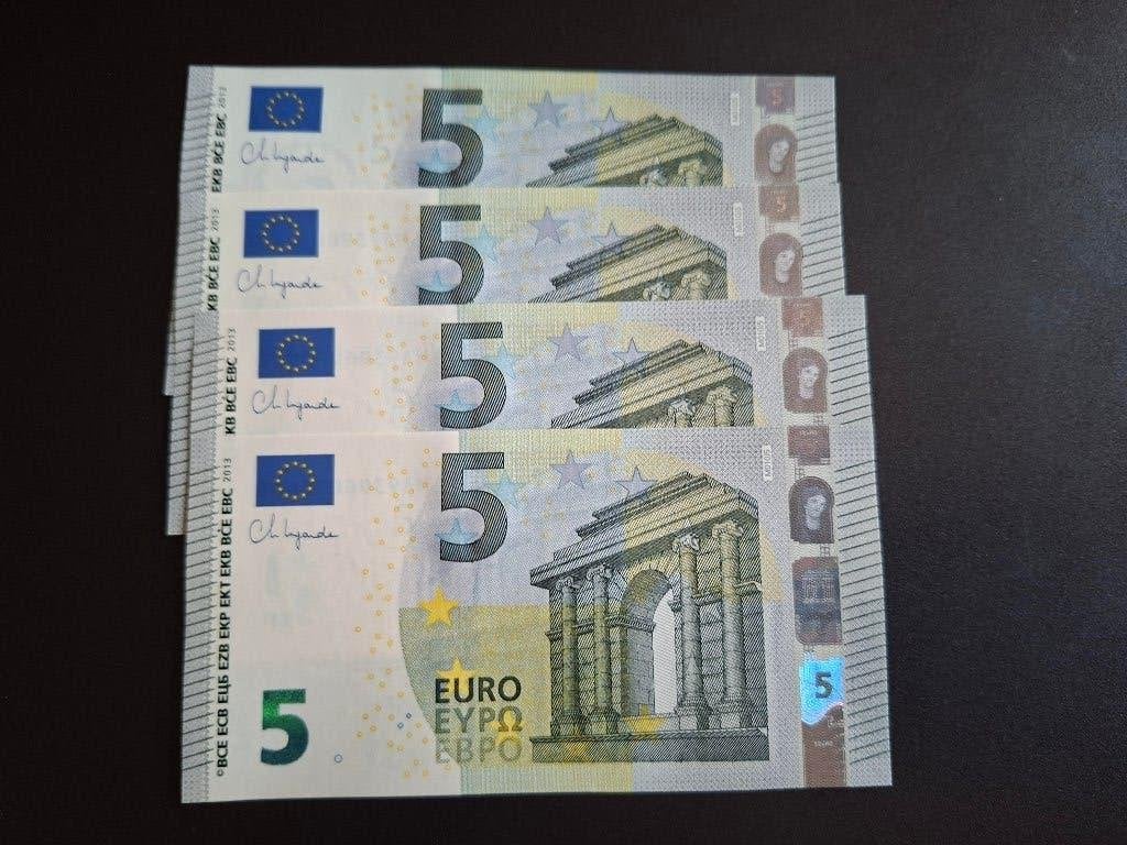 2013 Portugal 4 x 5 euros Lagarde numéros croissants, Envoi, Portugal, 5 euros, Série