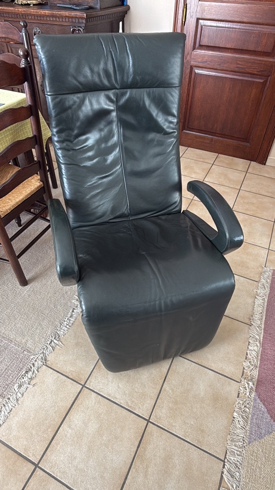 Lot de 2 chaises vintage JORI Yoga Relax en cuir vert foncé, Maison & Meubles, Enlèvement, Utilisé, Cuir