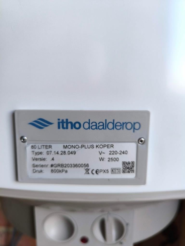Itho Daalderop 80L Mono-Plus KOPER (versie 4), Doe-het-zelf en Bouw, Ophalen, 20 tot 100 liter, Terugslagbeveiliging (TTB), Boiler