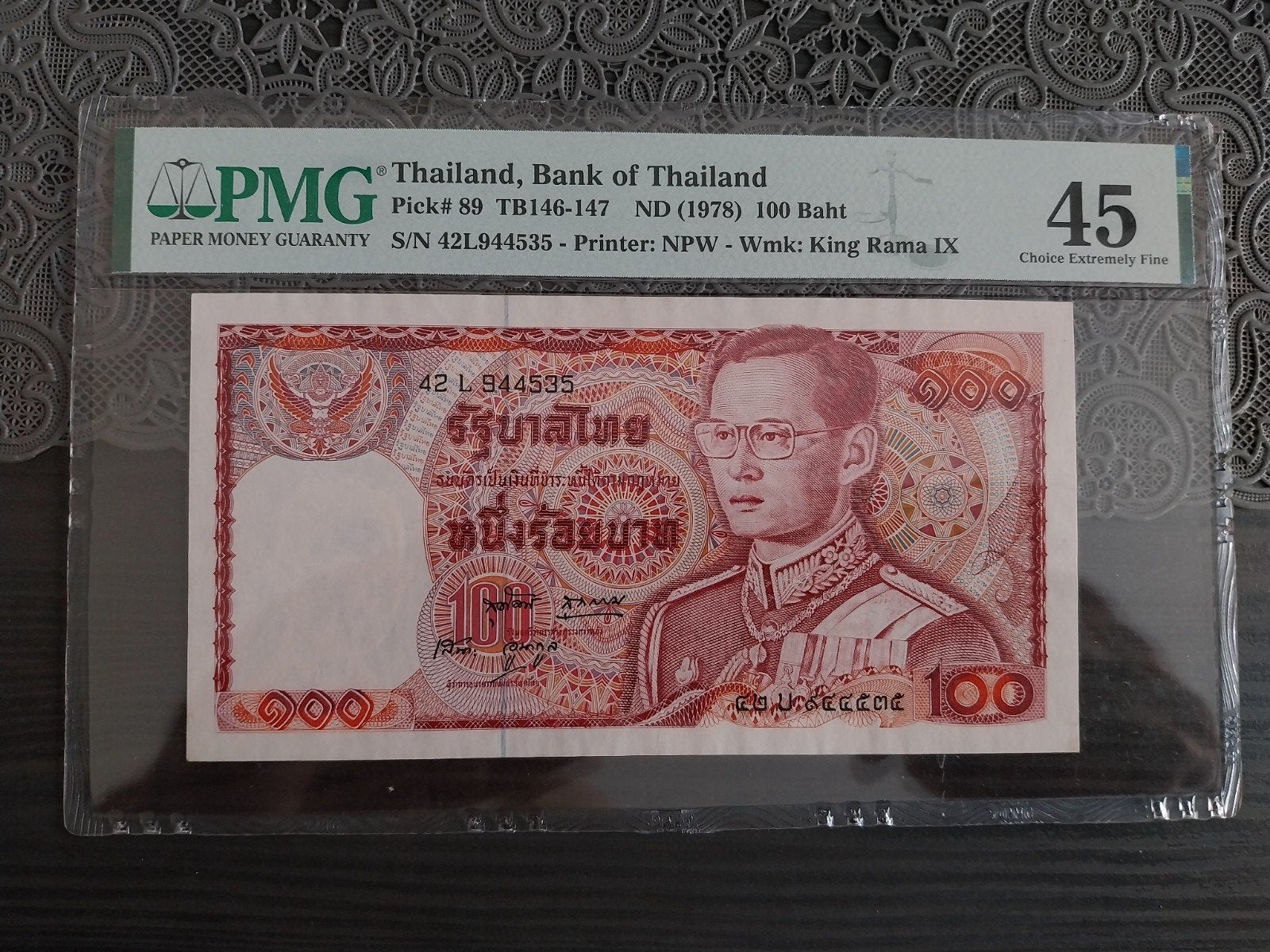 Thailand 100 Baht 1976 PMG 45 UNC, Ophalen of Verzenden