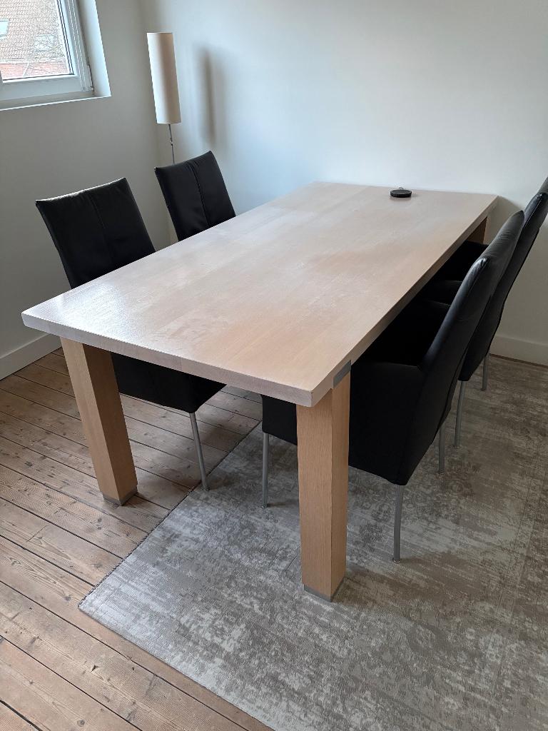 Dressoir + Eettafel + 6 Stoelen - wit eik/leder, 150 à 200 cm, Cinq personnes ou plus, Enlèvement, Utilisé