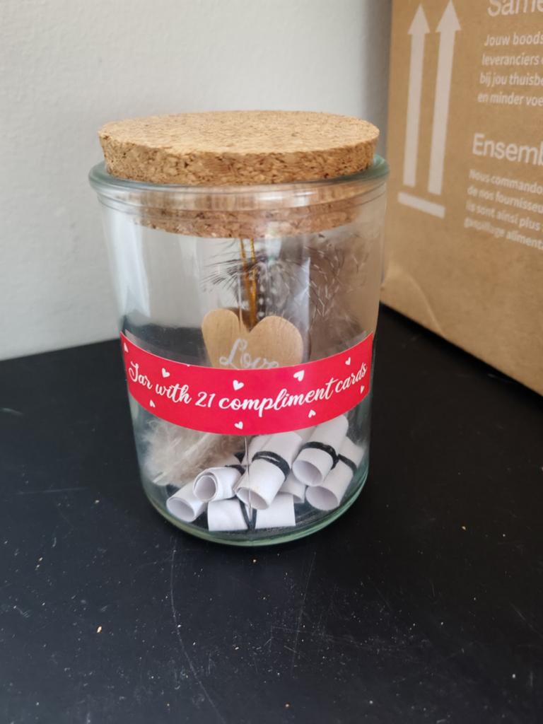 Glazen pot met vol complimentjes, Huis en Inrichting, Woonaccessoires | Stolpen, Ophalen, Gebruikt