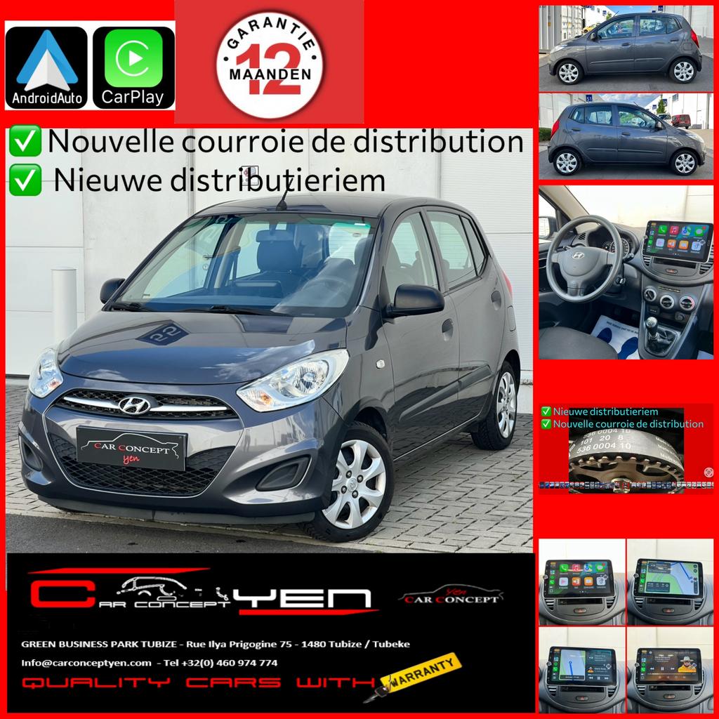 I10 1.1i* CarPlay* Bluetooth* Airco* Nieuwe distributieriem*, Auto's, Voorwielaandrijving, Euro 5, Stof, Zwart