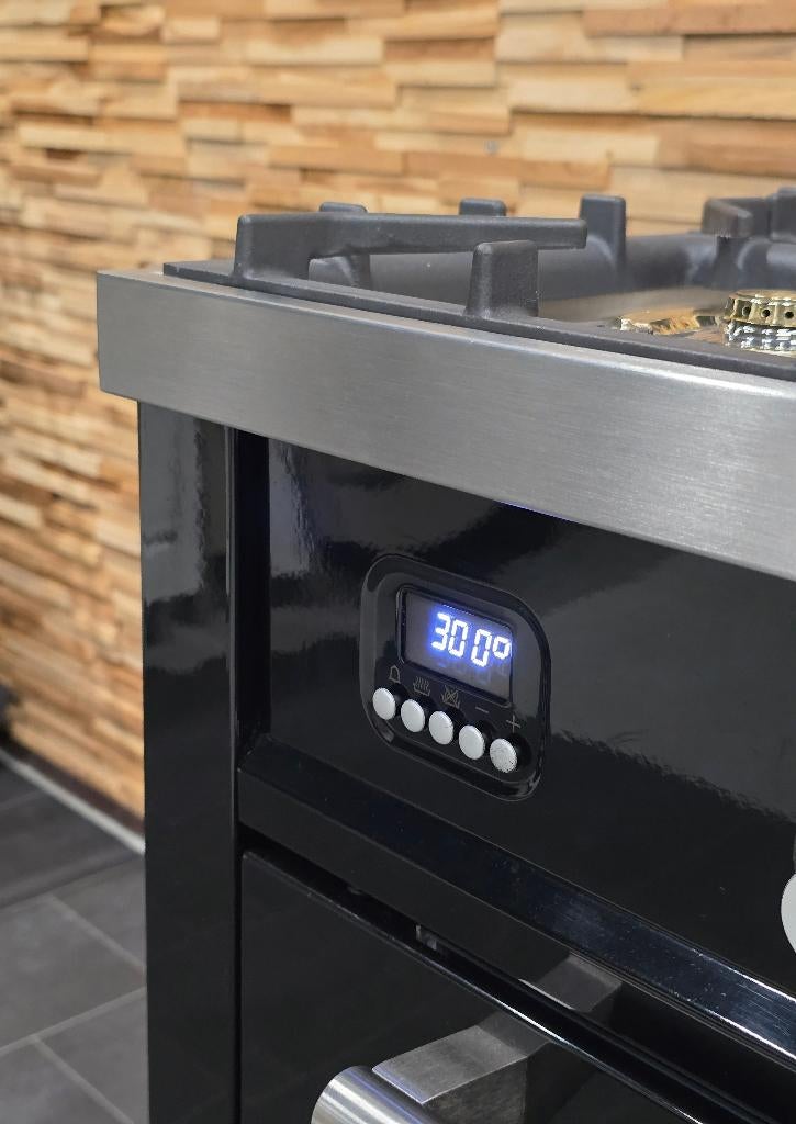 🔥Luxe Fornuis Boretti 90cm hoogglans zwart + rvs 300° oven, Ophalen, 60 cm of meer, Zo goed als nieuw, Energieklasse A of zuiniger