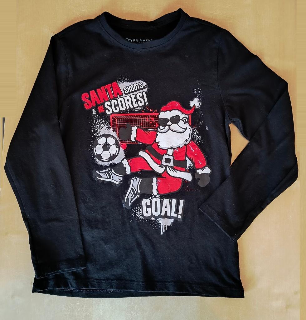 Mooie zwarte longsleeve Kerst voetbal, maat 128, Ophalen of Verzenden, Zo goed als nieuw, Shirt of Longsleeve, Primark