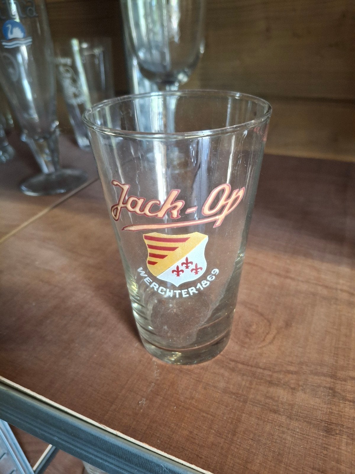 Oud email bierglas jack op werchter, Verzamelen, Ophalen of Verzenden