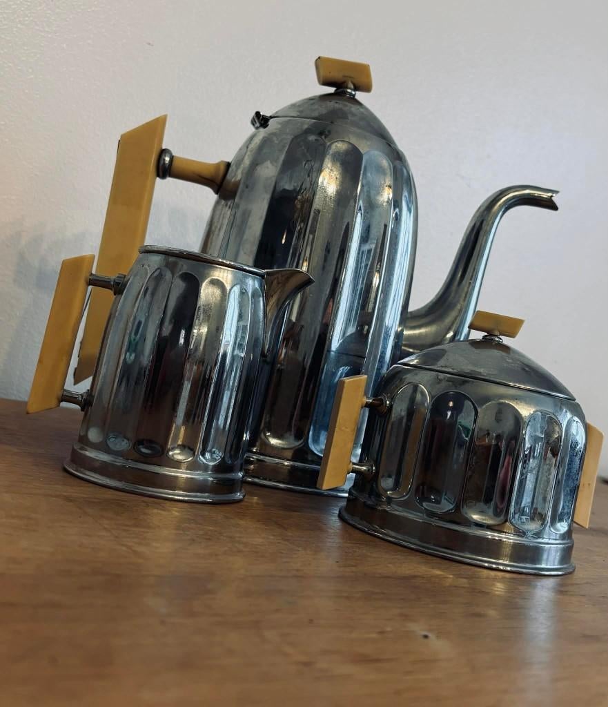Service  vintage Demeyere Belgium inox & bakélite –  60's, Enlèvement ou Envoi