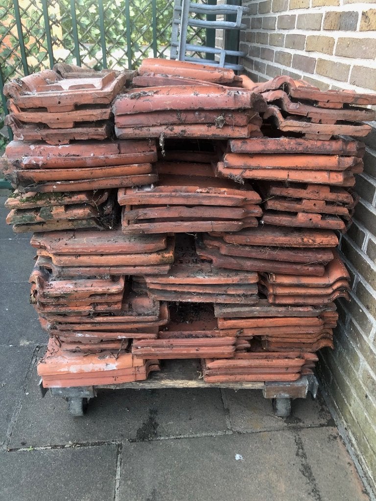 +/-150 rode oude stormdakpannen sterrenberg en pottelberg, Ophalen, Gebruikt, Steen of Klei, 5 tot 10 m²