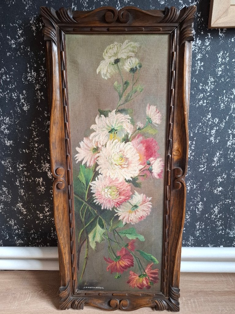 Belle nature morte à fleurs anciennes - J. Houtemane, Enlèvement