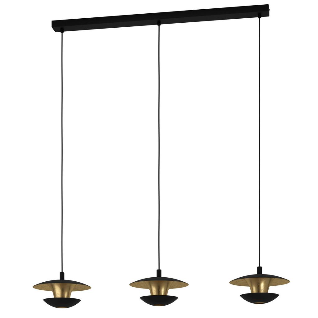Eglo nuvano 3-lamps hanglamp in zwart metaal/bladgoud, Huis en Inrichting, Lampen | Hanglampen, Nieuw, 75 cm of meer, Metaal, Ophalen