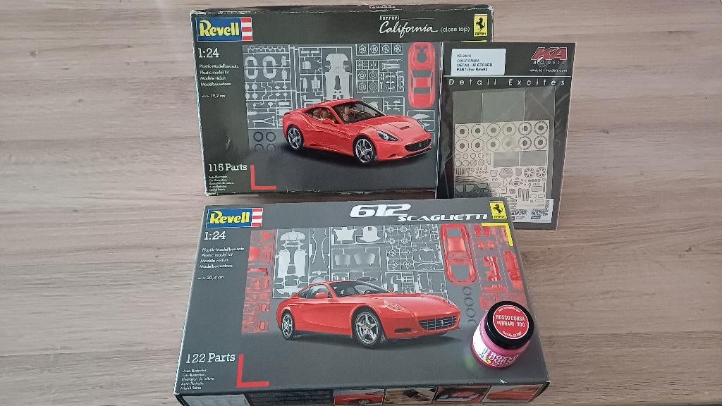 [1/24] Revell - Ferrari 612 Scaglietti & California + extras, Hobby en Vrije tijd, Auto, Revell, Groter dan 1:32, Ophalen of Verzenden