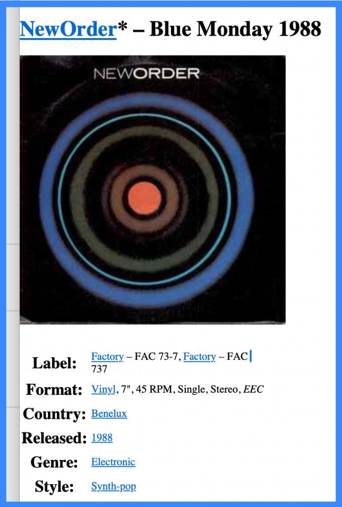 45T/Electronic/Synth-pop/Nieuwe bestelling/Blue Monday / SP, Cd's en Dvd's, Vinyl | Rock, Gebruikt, 7 inch, Electronic Rock, Ophalen of Verzenden