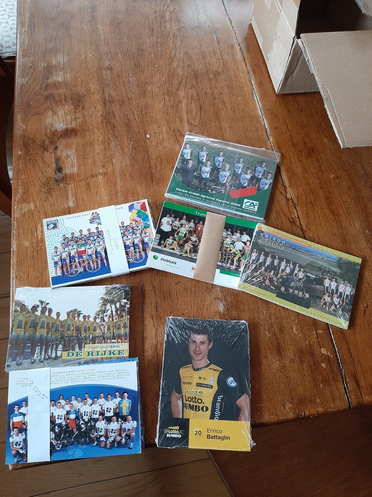 Fotos van 7 verschillende wielerploegen., Ophalen of Verzenden