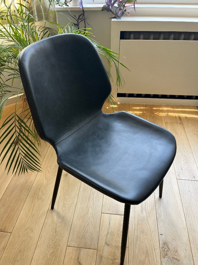 6x chaises de salle à manger Juntoo aspect cuir noir, Maison & Meubles, Chaises, Enlèvement, Comme neuf, Noir, Cinq, Six Chaises ou plus