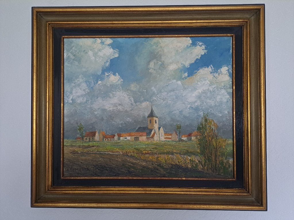 Landelijk olieverfschilderij  A Hemeryk gesigneerd, Antiquités & Art, Peinture à l'huile, Paysage, Expressionniste, Enlèvement