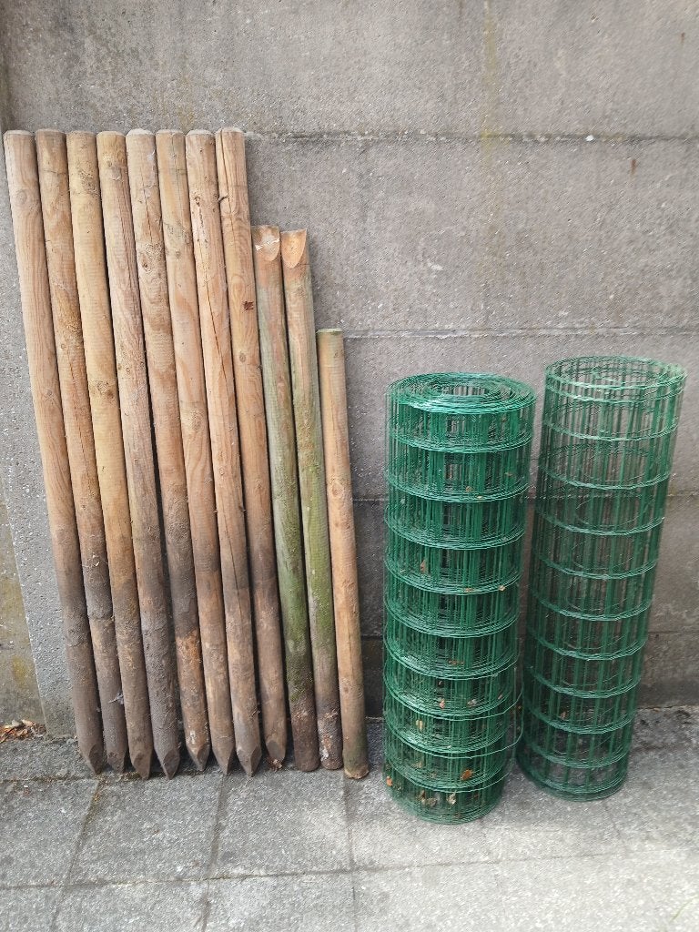 Tuindraad met houten palen, Tuin en Terras, Ophalen, Gebruikt, 20 meter of meer, Draad