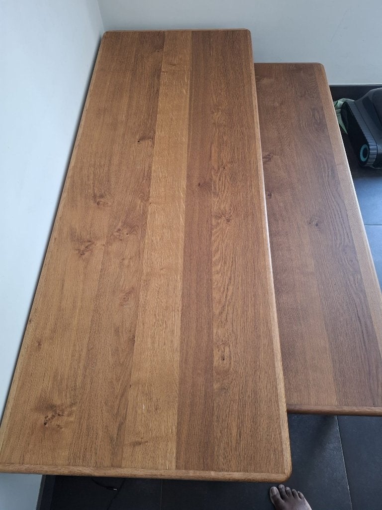 Double table basse en chêne massif huilé, Huis en Inrichting, Tafels | Salontafels, 50 tot 100 cm, Zo goed als nieuw, 150 tot 200 cm