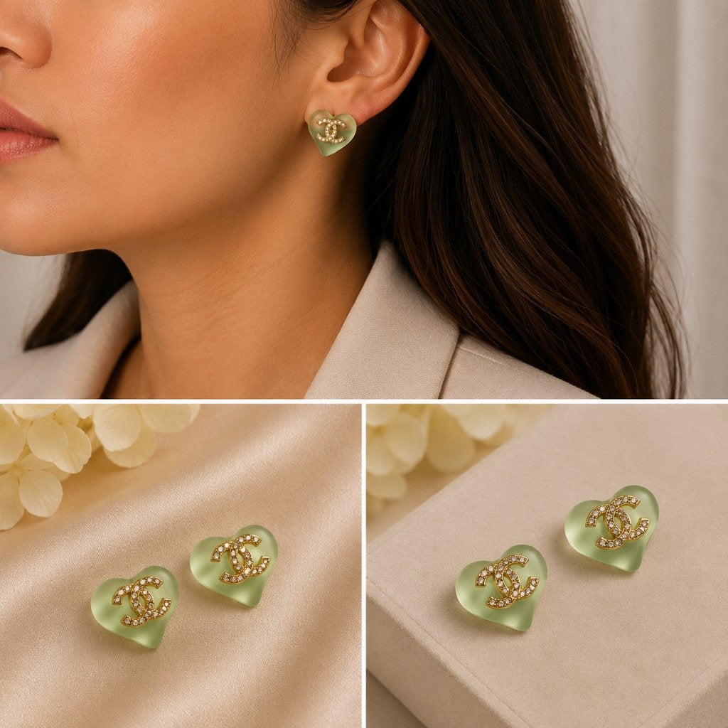 Groene Hartjes Oorbellen met Goudkleurige Details  NIEUW, Bijoux, Sacs & Beauté, Boucles d'oreilles, Or, Or, Avec pierre précieuse