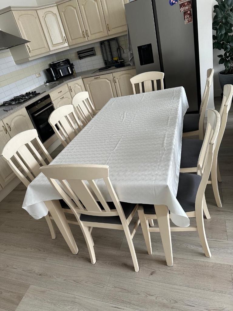 Eettafel met 8 stoelen, Huis en Inrichting, Tafels | Eettafels, Gebruikt, Vijf personen of meer, Rechthoekig, Ophalen