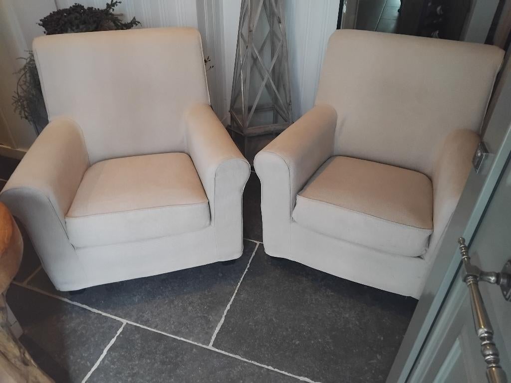 set van 2 zetels beige stof samen voor 150 eur, Ophalen