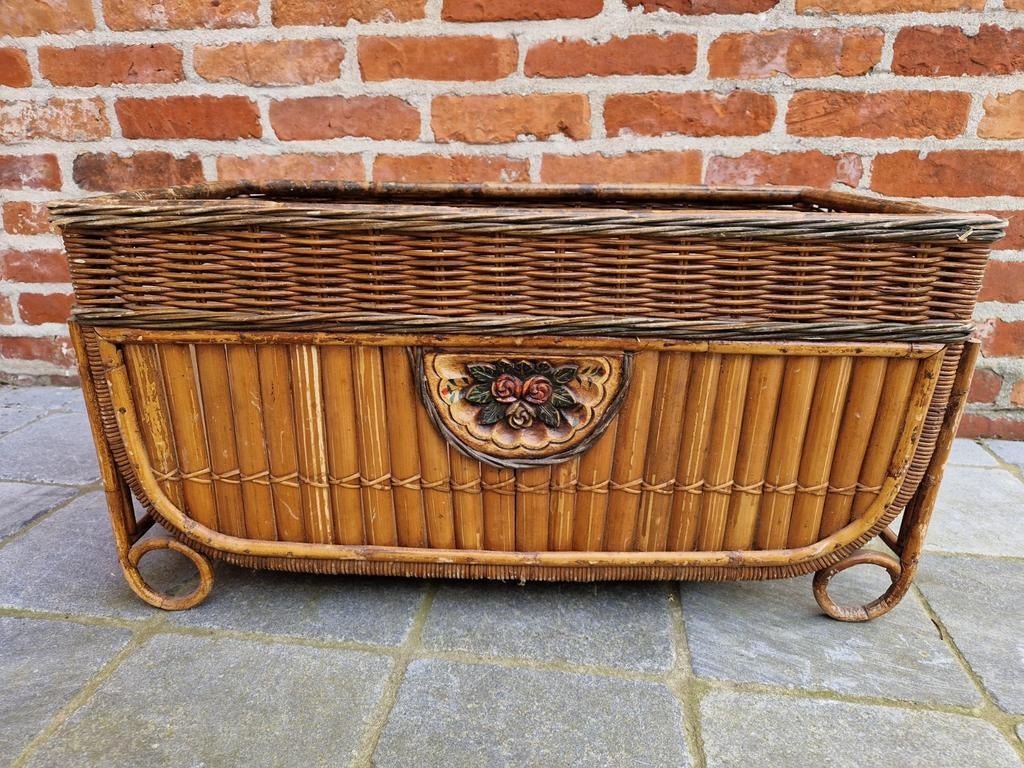 Vintage bloembak plantenbak bamboe rotan, Antiek en Kunst, Ophalen