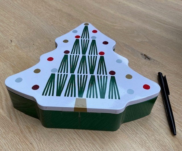 Blikken doos in Kerstboom-vorm, Ophalen of Verzenden, Gebruikt