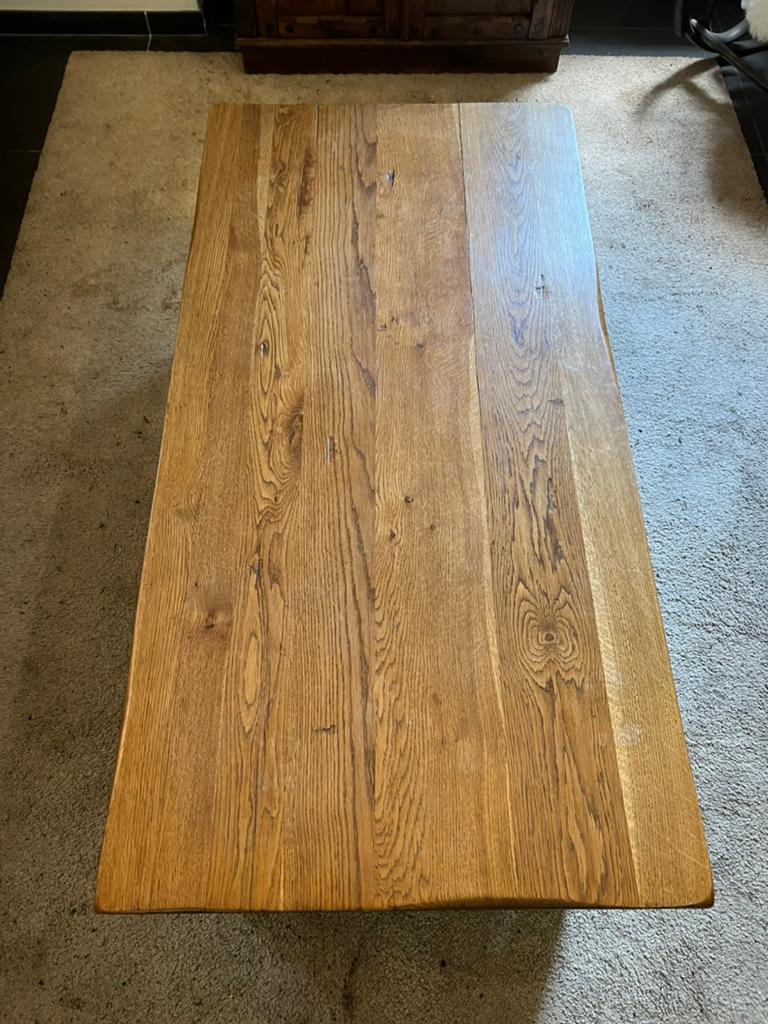 massief eiken salontafel met 2 laden, Ophalen, Zo goed als nieuw