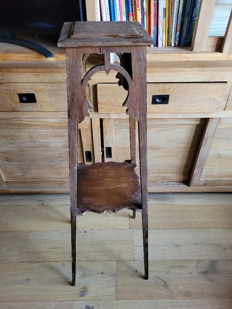 Vintage houten plantentafeltje / zuiltje, Antiek en Kunst, Ophalen