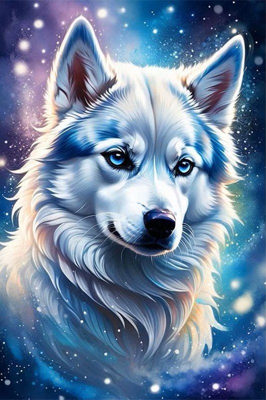 50x40cm Diamond Painting wolf blauwe ogen (rond) nr 125, Nieuw, Meerkleurig, Ophalen of Verzenden, Overige materialen