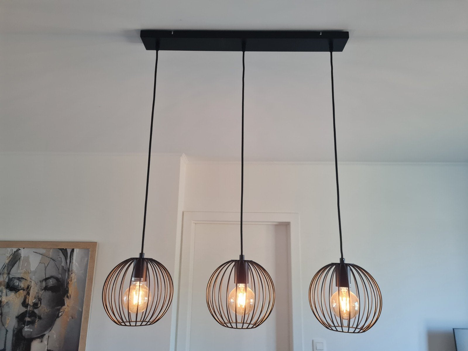 Matzwarte 3 lichts hanglampen, 2 jaar oud, Ophalen