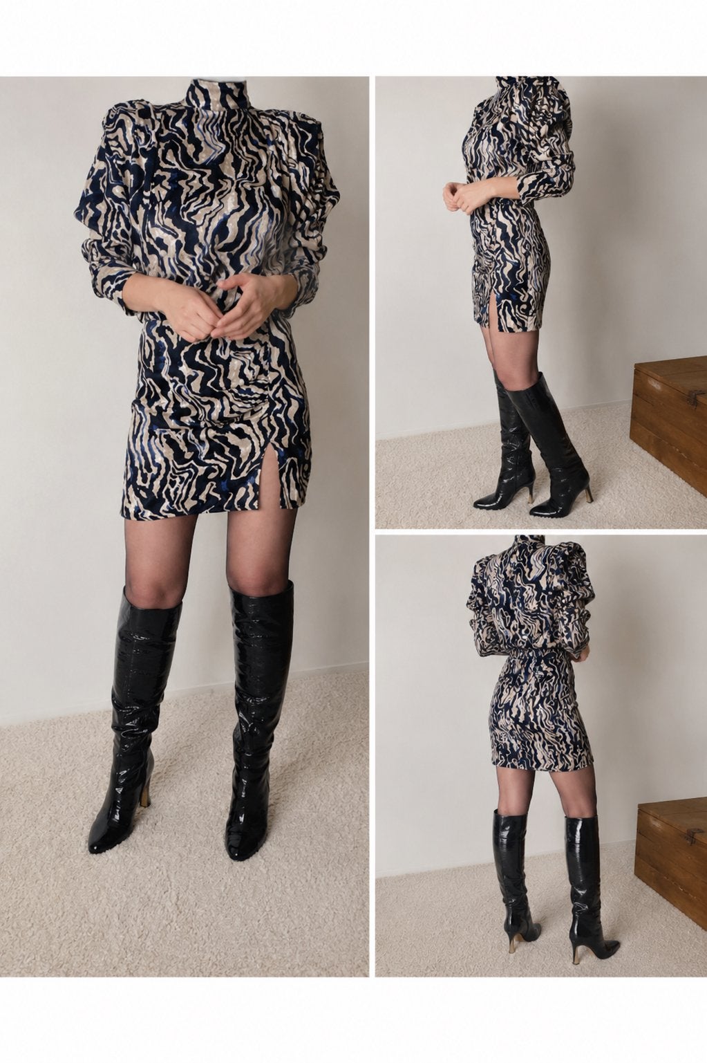 Stijlvolle zebraprint jurk met lange mouwen, Ophalen of Verzenden, Nieuw, Beige