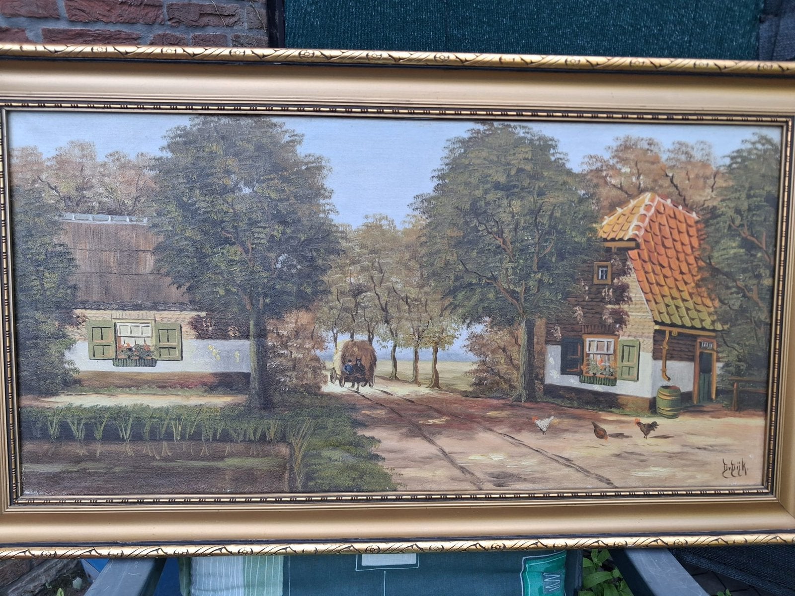Olieverfschilderij idyllische landschappen D. V. Dijk, Ophalen, Gesigneerd