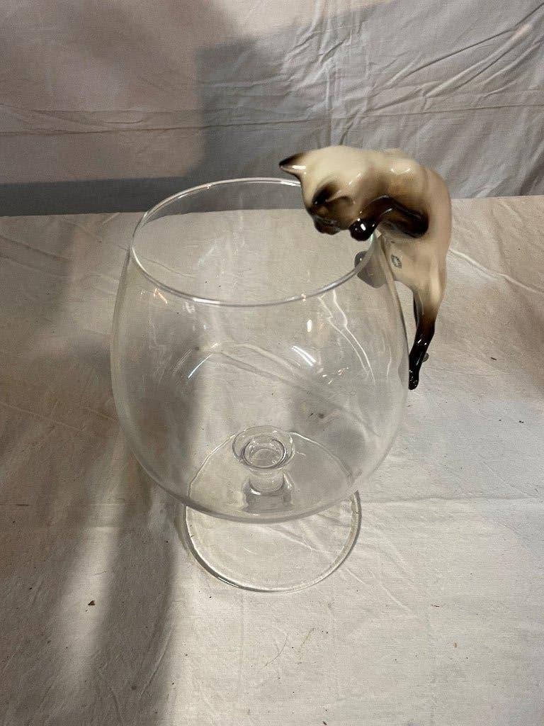 Porseleinen kat + glas, Antiek en Kunst, Ophalen
