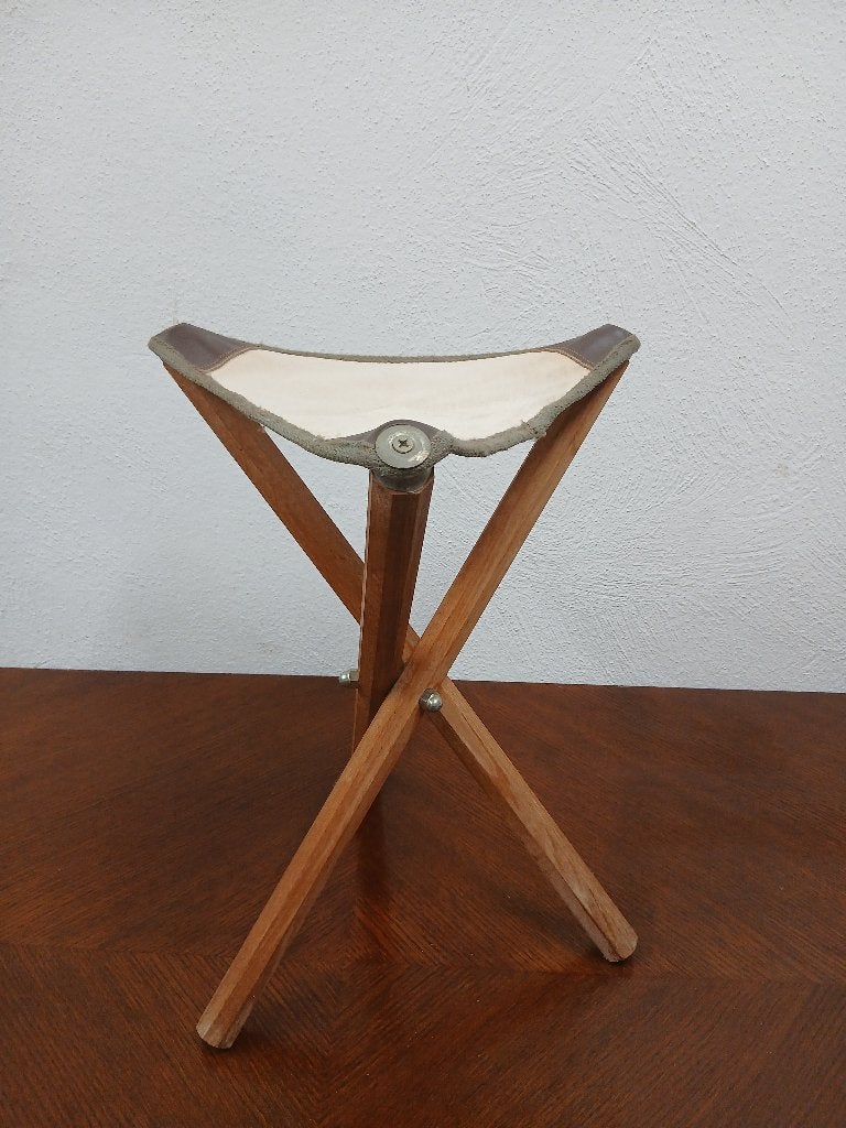 Vintage houten driepoot krukje – Opvouwbaar schilderskrukje, Enlèvement ou Envoi, Utilisé, Bois