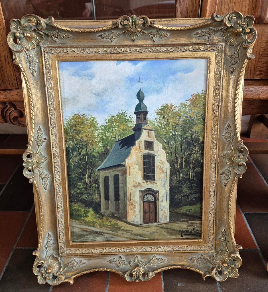 Schilderij Kapel van Onze-Lieve-Vrouw Ten Pui Huldenberg, Ophalen, Klassiek, Gesigneerd, Landschap