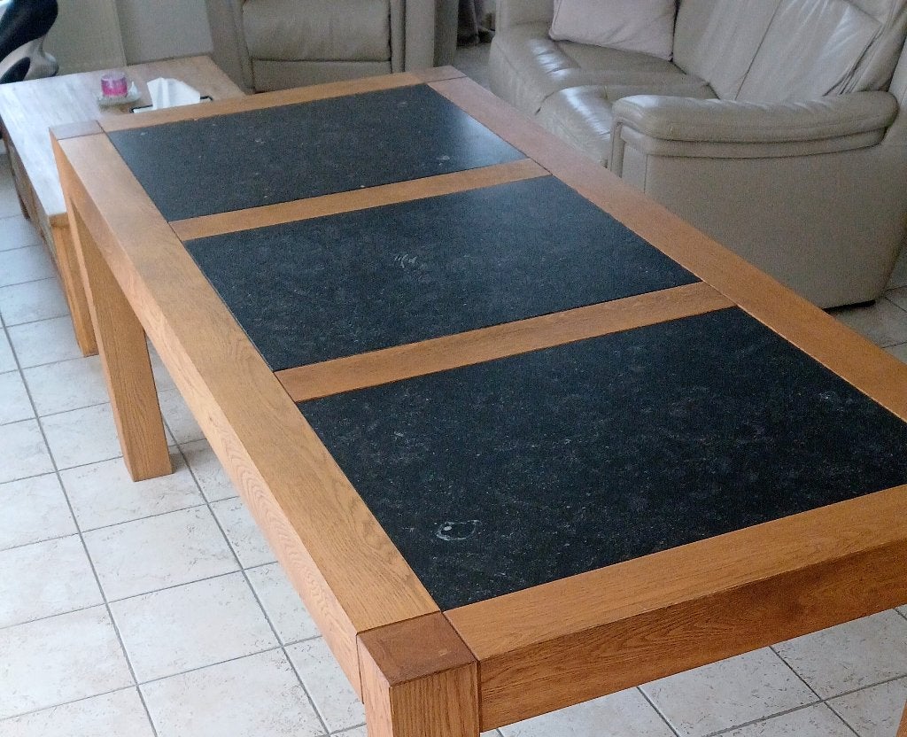 Tafel + 6 lederen stoelen, Enlèvement, Comme neuf, Rectangulaire