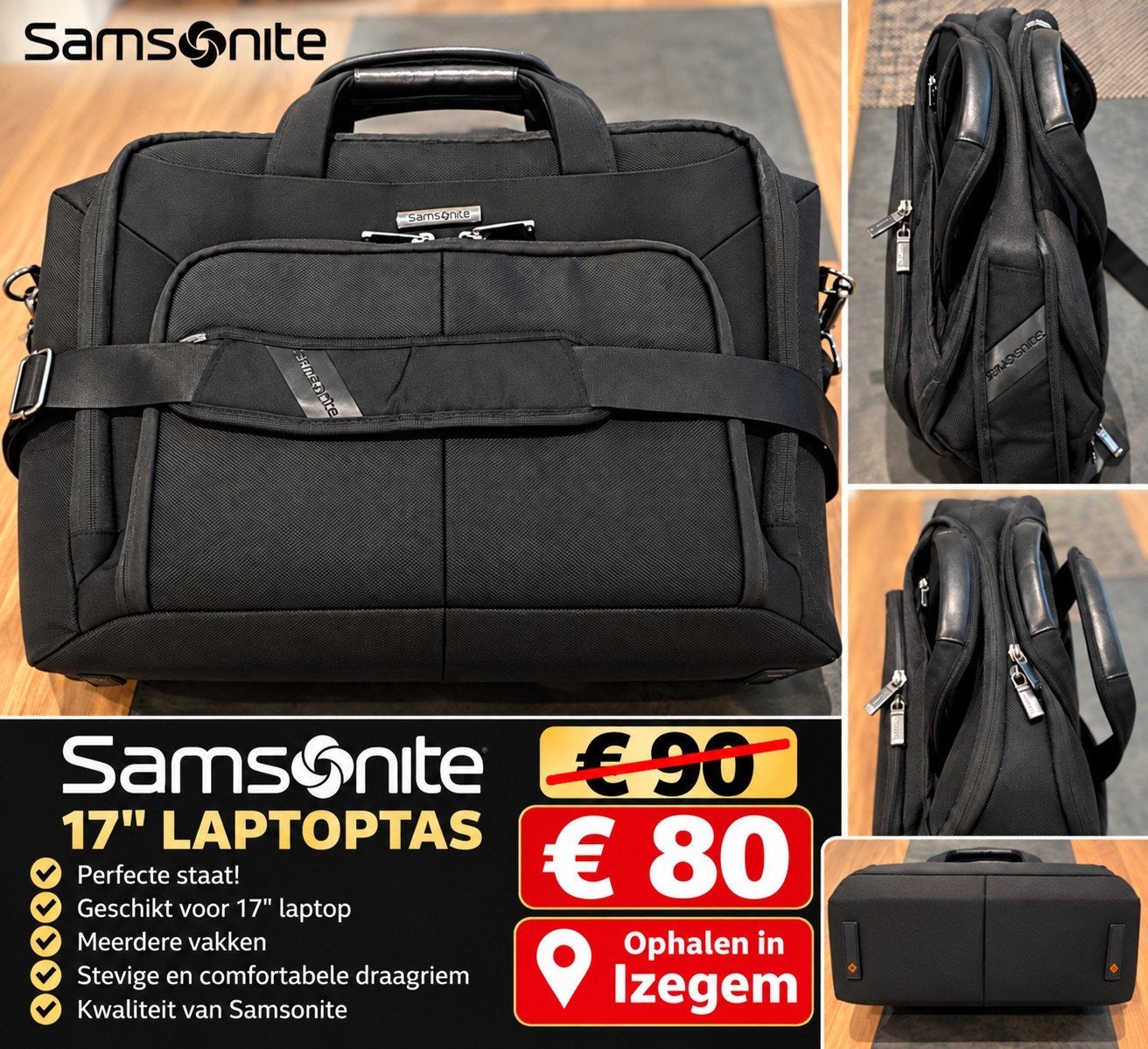 SAMSONITE 17" Laptoptas in zeer goede staat!, Computers en Software, Ophalen, 17 inch of meer, Zo goed als nieuw, Zwart