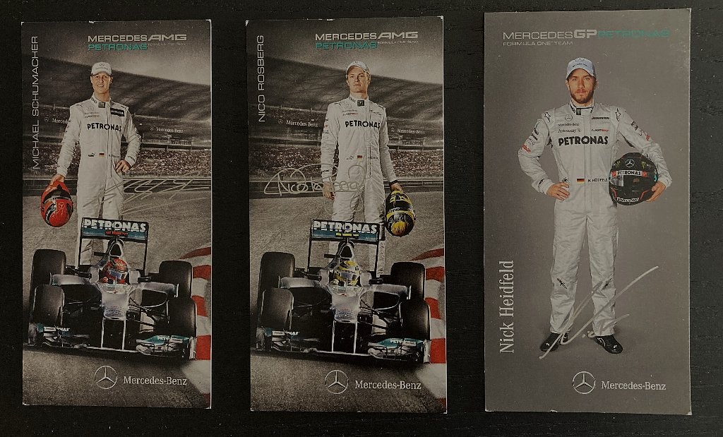 Cartes Ecurie Mercedes F1 M. Schumacher, N Rosberg &Heidfeld, Collections, Marques automobiles, Motos & Formules 1, Envoi, Utilisé