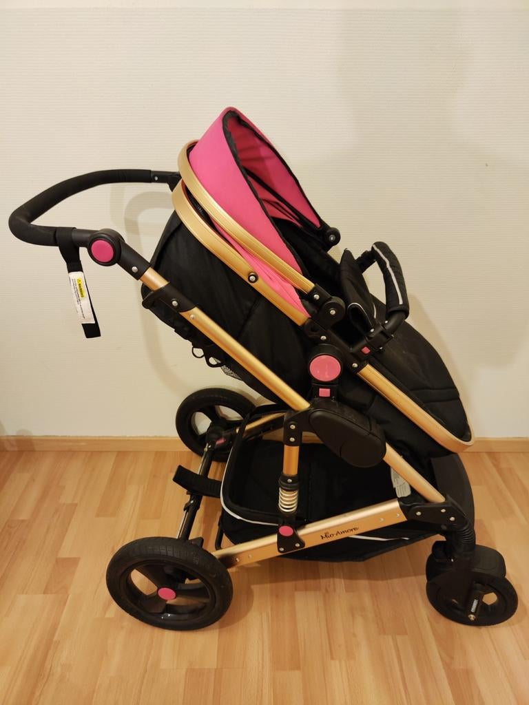 Poussette rose et noire accessoires complets, comme neuve, Enlèvement, Poussette