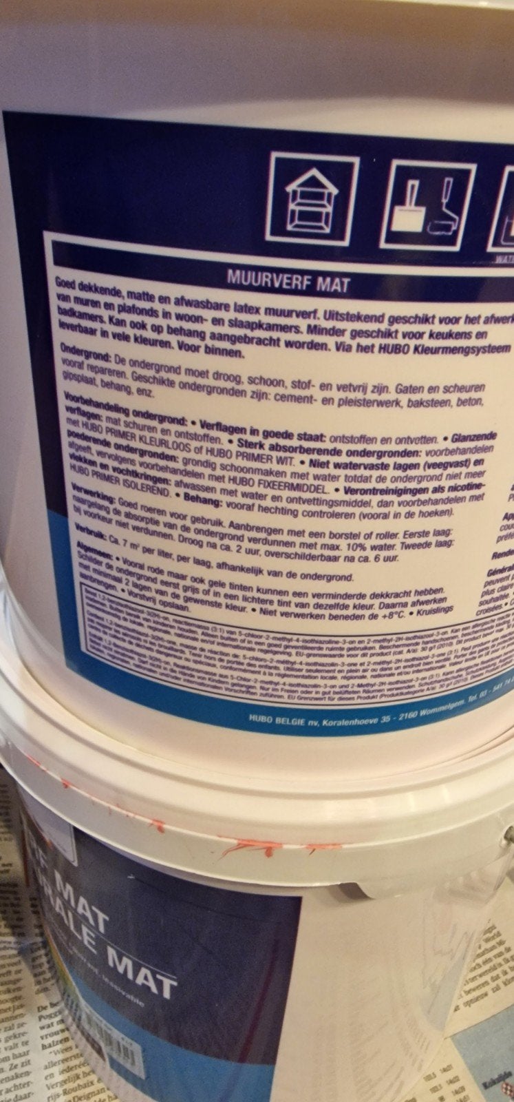 Blauwe en roze muurverf 5 en 10L, Doe-het-zelf en Bouw, Ophalen, Nieuw, Verf, 5 tot 10 liter