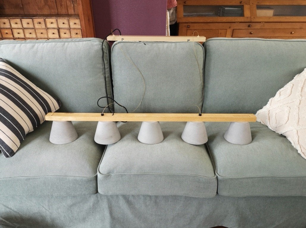Eettafel luster grijs aardewerk, Huis en Inrichting, Lampen | Hanglampen, Ophalen