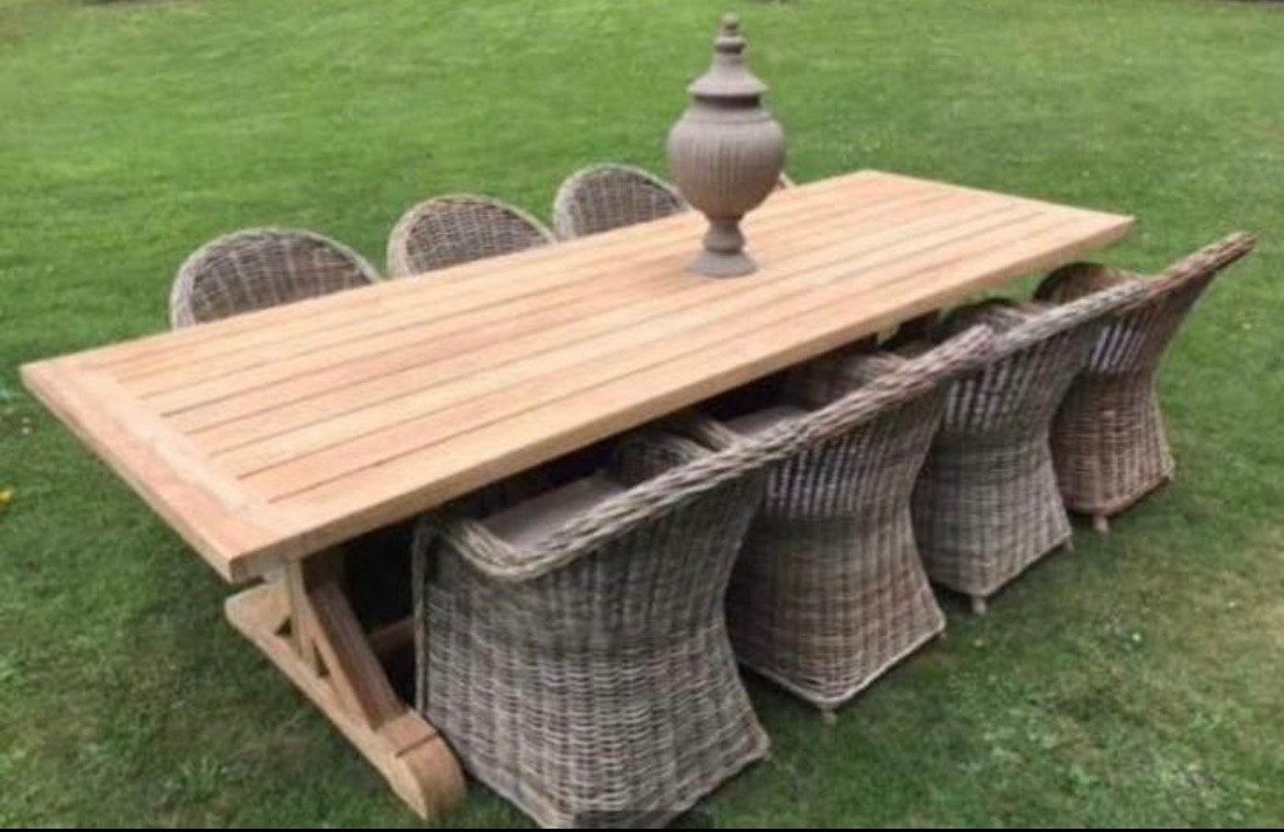 Teak  tuintafel nieuw 3 m en 2,40 m lang, Ophalen, Zo goed als nieuw, Stoel