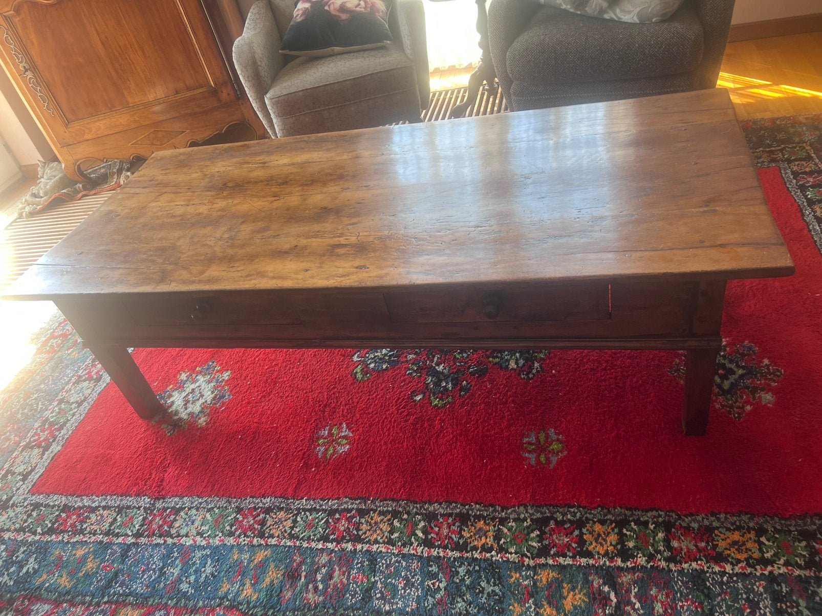 Antieke salontafel met 2 schuiven, Ophalen