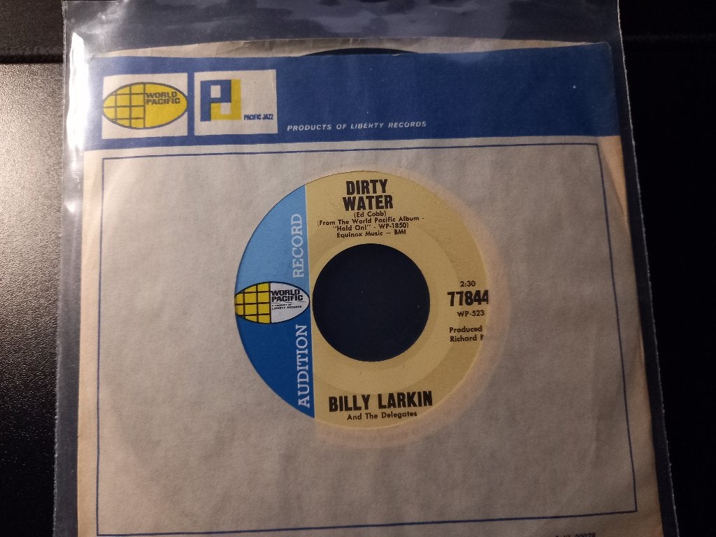 Billy Larkin‎ — Popcorn Dirty Water '7, Housse de protection extérieure, 7 inch, Comme neuf, Autres types