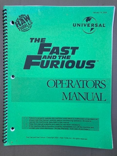 THE FAST AND THE FURIOUS van RAW THRILLS : OPERATORS MANUAL, Verzamelen, Automaten | Overige, Ophalen of Verzenden, Zo goed als nieuw