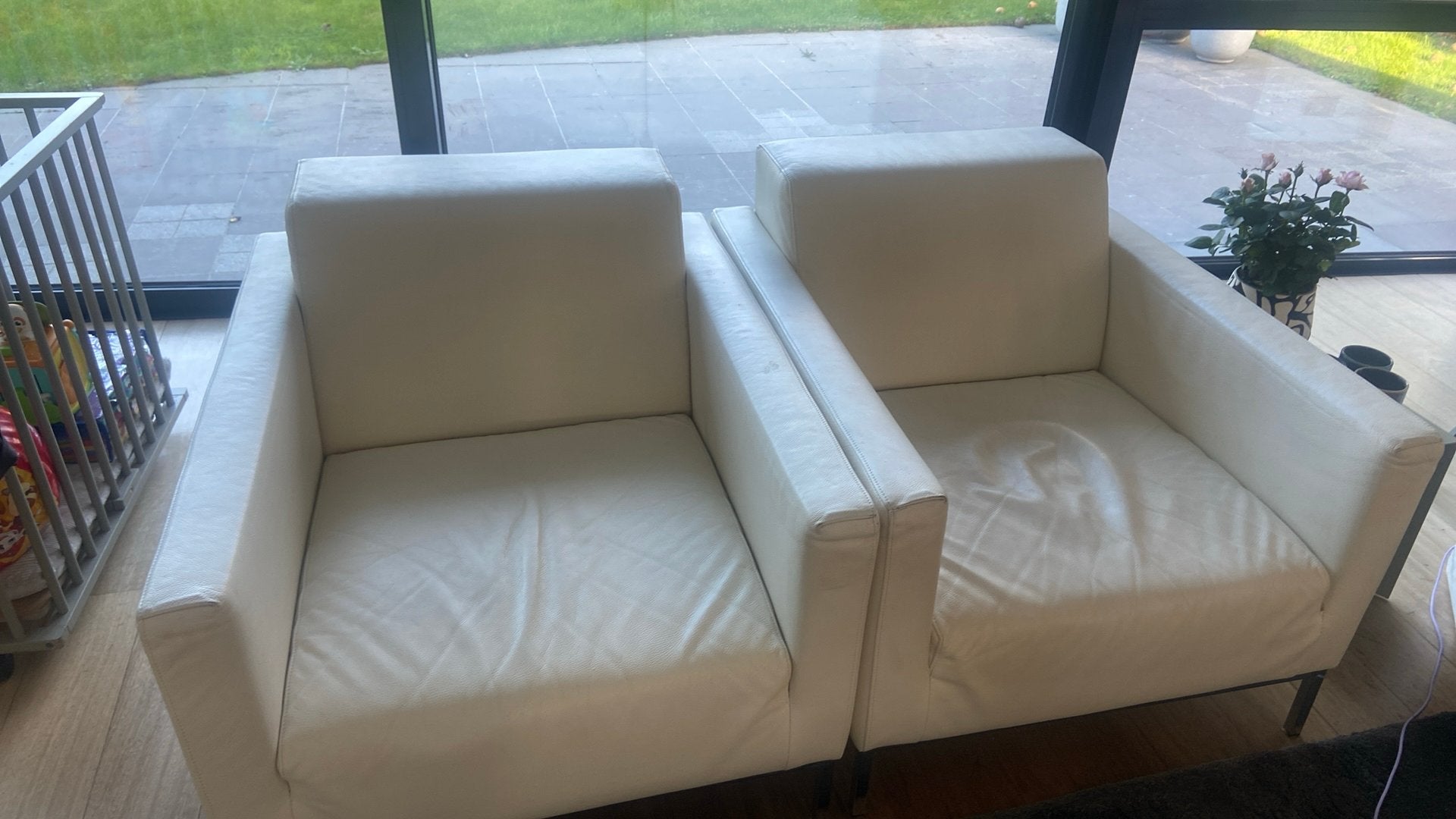 Set van 2 wit leren fauteuils van merk surplus, Moins de 75 cm, Enlèvement, Utilisé, 50 à 75 cm